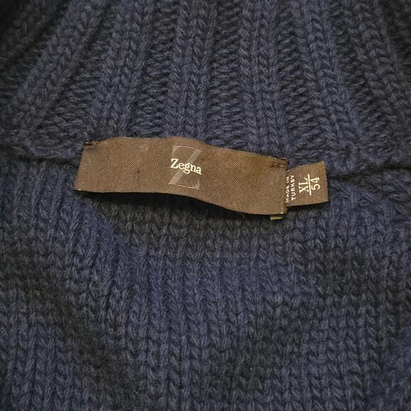 Ermenegildo Zegna Wool Sweater Size XL/54 Navy Chunky Mock Neck 5 Button - Picture 5 of 14